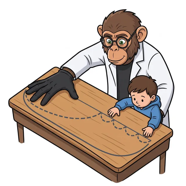 La misma mesa medida con dos palmas distintas: la grande cabe menos veces que la pequeña (ilustración)