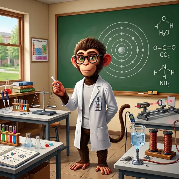 Mono científico de Ciencia Infusa dando clase