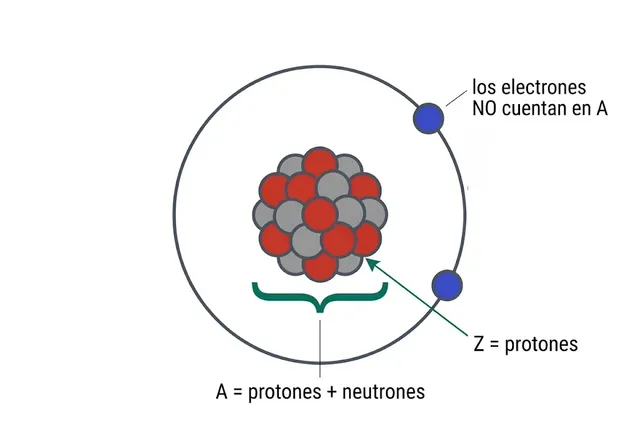 La llave abraza solo el núcleo: A cuenta protones y neutrones; los electrones no entran