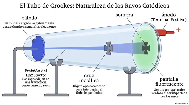 El tubo de Crookes por dentro: el haz sale del cátodo y la cruz deja sombra
